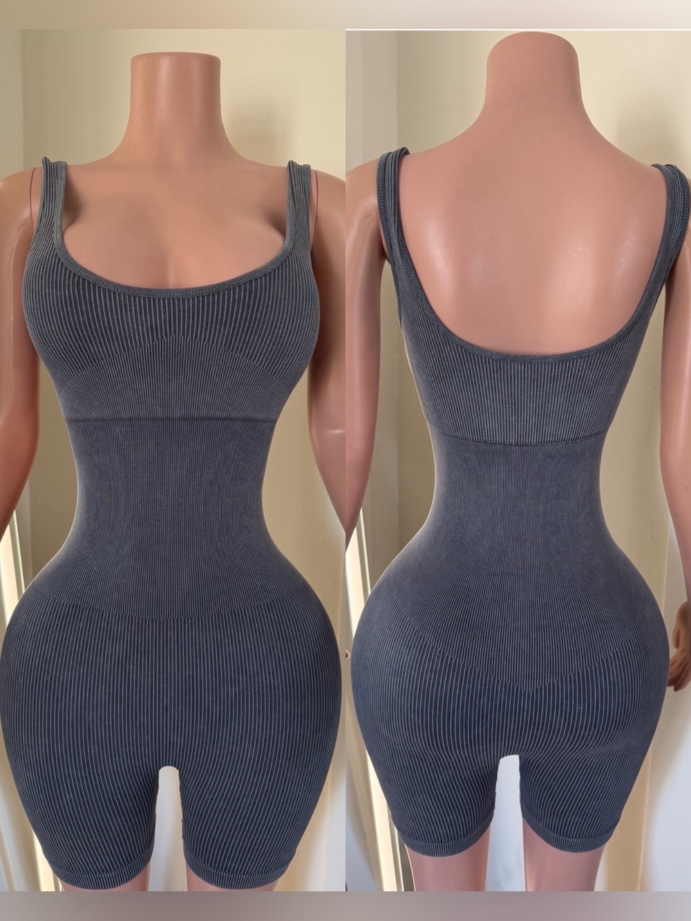 Seamless Ribbed Scoop-Neck Tank Romper